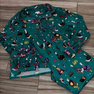 Beauty Sleep Social geese goose teal green Print Pajama Set XL